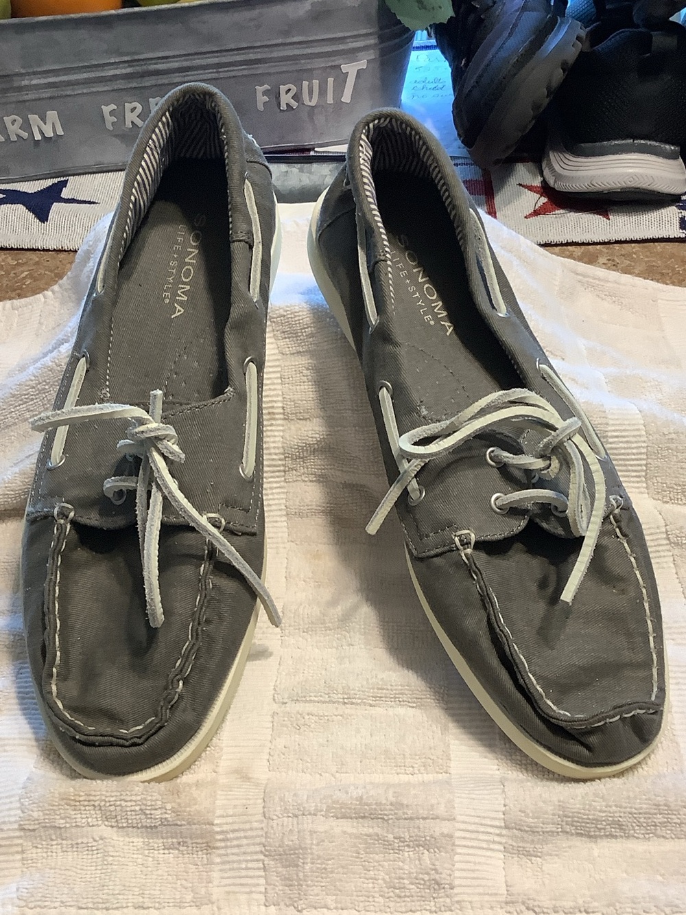 MENS GRAY CANVAS BOAT SHOES